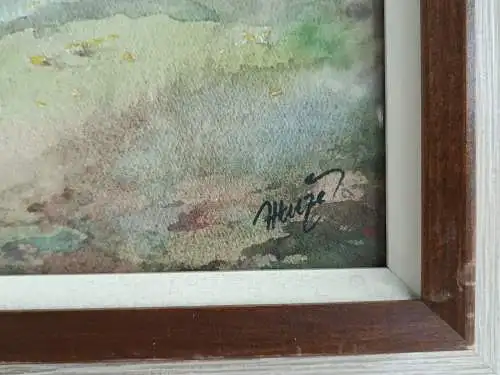 H258-Landschaftsbild-Gemälde-Bild-Aquarell-signiert-gerahmt-Obernberger Tal-