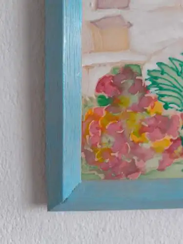 H290-Landschaftsbild-Gemälde-Bild-Aquarell auf Seide und Holz-gerahmt-Aquarell-