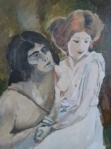 H316-Gemälde-Öl auf Leinen-Bild-Das Liebespaar-Ölbild-Malerei-gerahmt-