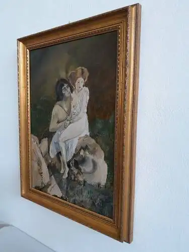 H316-Gemälde-Öl auf Leinen-Bild-Das Liebespaar-Ölbild-Malerei-gerahmt-