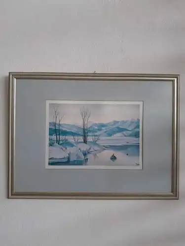 H309-Bild-Gemälde-Die Winterlandschaft-Landschaftsbild-Druck-gerahmt-signiert-