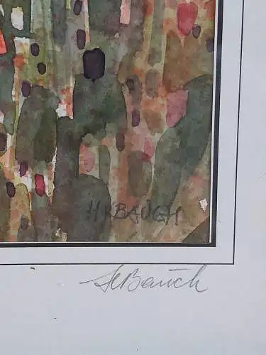 H338-Aquarell-Gemälde-Bild-Landschaft-Passepartout-signiert-gerahmt-