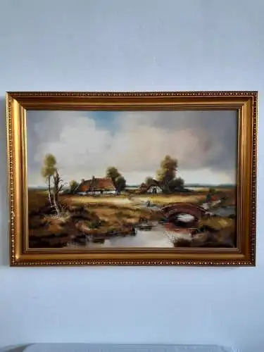 H321-Landschaftsbild-Öl auf Leinen-Gemälde-Bild-Malerei-Der alte Bauernhof-