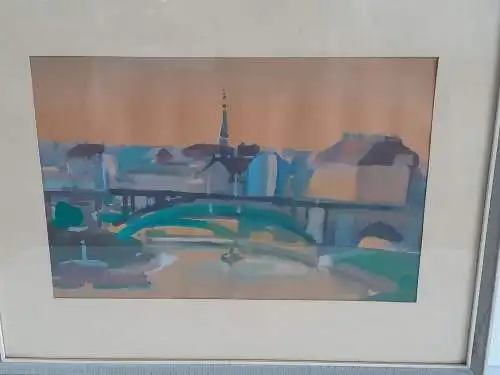 H385-gerahmtes Aquarell-Stadtbild-Gemälde-Bild-Aquarell-