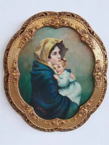 H344-Ölgemälde-Portrait-Mutter und Kind-Ölbild-Prunkrahmen-Bild-Gemälde-Öl auf H