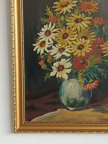 H125-Ölgemälde-Stillleben-Öl auf Holz-Blumenvase-Bild-gerahmt-Gemälde-Ölbild