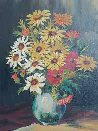 H125-Ölgemälde-Stillleben-Öl auf Holz-Blumenvase-Bild-gerahmt-Gemälde-Ölbild