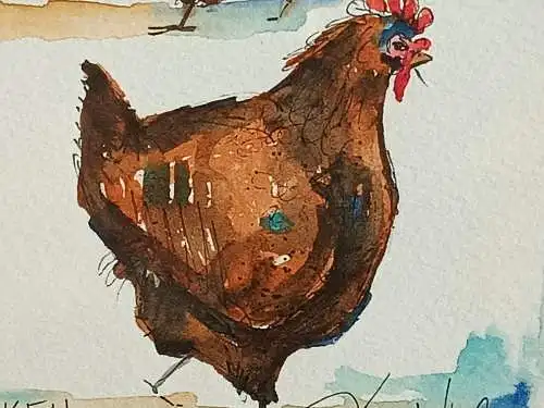 H139-Gemälde-Bild-Tierbild-Tiergemälde-Aquarell-Vogelstudie-Serie 2 von 3-gerahm