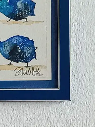 H138-Gemälde-Bild-Tierbild-Tiergemälde-Aquarell-Vogelstudie-Serie 1 von 3-gerahm