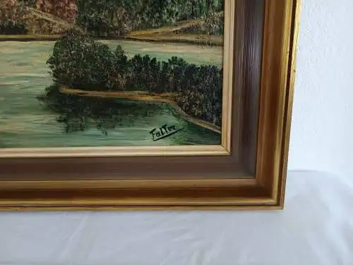 H150-Ölgemälde-Landschaftsbild-Bergsee-signiert-Öl auf Leinen-Bild-Gemälde-Ölbil
