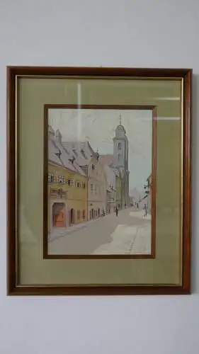 H113-Stadtbild-Wien-Gemälde-Aquarell-Bild-Passepartout-hinter Glas-gerahmt