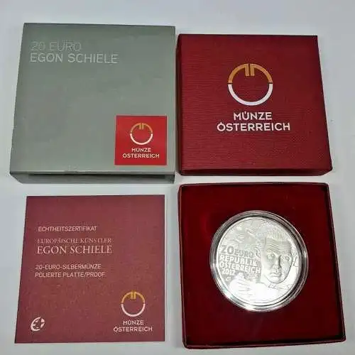 Münze Österreich 20 Euro 2012 Egon Schiele PP mit Zertifikat