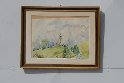 5800D-Aquarell-Gemälde-Bild-gerahmt-Am Hochkönig-Berglandschaft-gerahmt