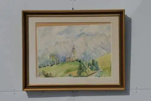 5800D-Aquarell-Gemälde-Bild-gerahmt-Am Hochkönig-Berglandschaft-gerahmt