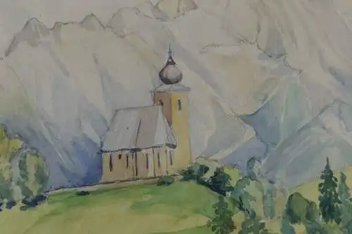 5800D-Aquarell-Gemälde-Bild-gerahmt-Am Hochkönig-Berglandschaft-gerahmt