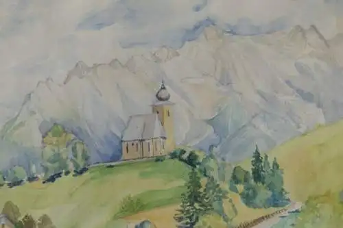 5800D-Aquarell-Gemälde-Bild-gerahmt-Am Hochkönig-Berglandschaft-gerahmt