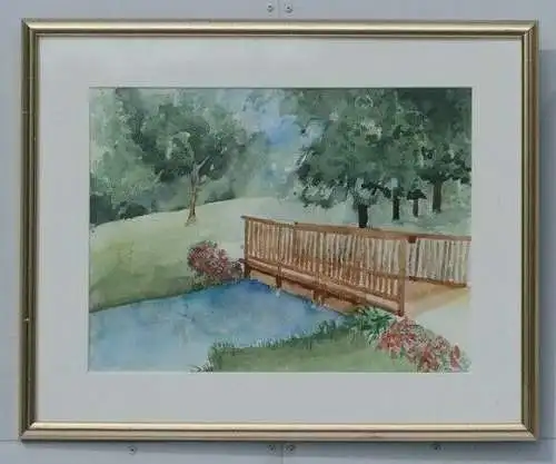 5957-Aquarell-Gemälde-hinter Glas-Landschaftsbild-gerahmt-Aquarell auf Karton