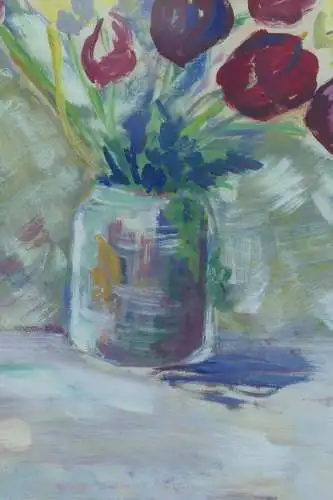 2022D-Gemälde-Aquarell auf Karton-gerahmt-Blumenvase-Tulpen-Bild-Aquarellbild-