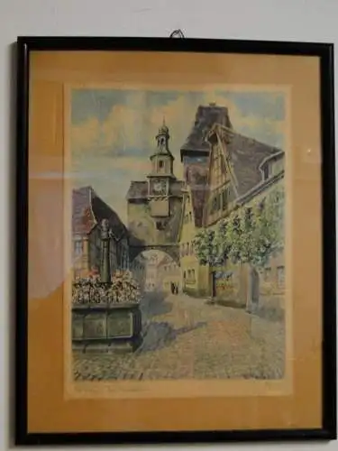 4011D-Gemälde-Gerahmt-Stadtlandschaft-Aquarelle-Signiert-Bild-1981-W. Weigel-Hin