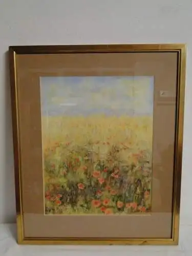 4038D/T86-nasses Pastell-Sommerwiese mit Mohnblumen-signiert-J. Schenzel-1989