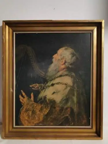 4213D/T91-Öldruck auf Holz-Kopie-Peter Paul Rubens-König David mit Harfe