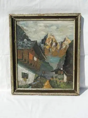 5715D-Landschaft-Bergdorf Tirol-Öl auf Holz-Berglandschaft