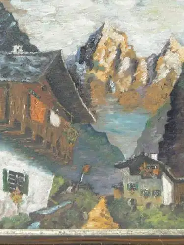 5715D-Landschaft-Bergdorf Tirol-Öl auf Holz-Berglandschaft