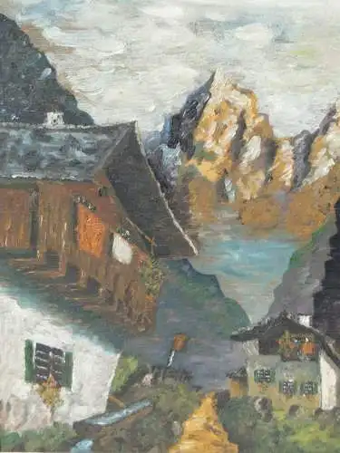 5715D-Landschaft-Bergdorf Tirol-Öl auf Holz-Berglandschaft