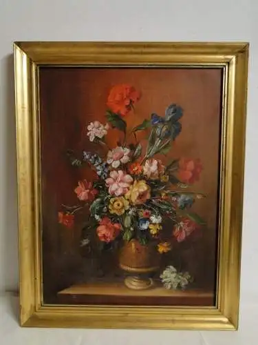 4203D/T108 - Öl auf Leinen - Gartenblumen in einer Vase - signiert - gerahmt