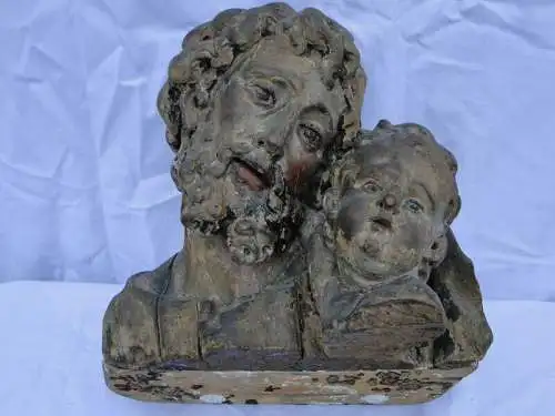 5697D-Büste-Heiligenfigur-geschnitzte Holzbüste um 1700-Holzbüste-Heiligen Figur