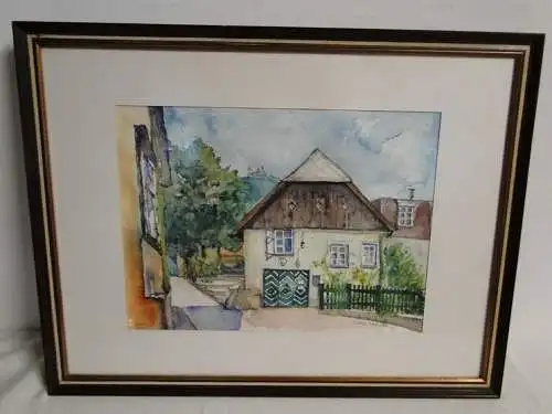 5071D/T29-Gemälde-AQUARELL-LANDSCHAFT-Kahlenbergerdorf-Nadja Jacksaie1988-Rahmen