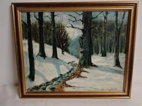 4210D/T114 - Landschaft- Winterwald- Öl auf Holz- signiert- Franz Nemecek - 1992