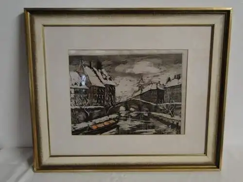 4007D/T41 - Druck auf Seiden - Stadtlandschaft - Winterlandschaft - Brücke