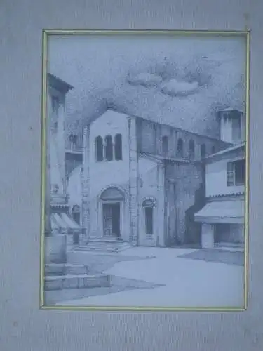 5845D-Bild-"Architektur"-mit Tusche gemalt-mit Rahmen-Öl auf Holz-Bild