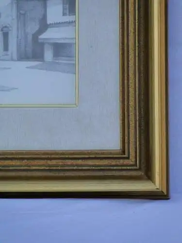 5845D-Bild-"Architektur"-mit Tusche gemalt-mit Rahmen-Öl auf Holz-Bild
