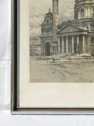 5738-Gemälde-Farbradierung - "Wiener Karlskirche" -Bild-Radierung hinter Glas-