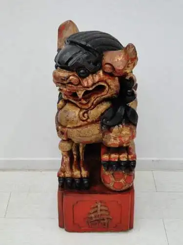 2524D-Holzfigur-Torwächter-Statue-Skulptur-asiatisch-Päarchen-chinesisch-