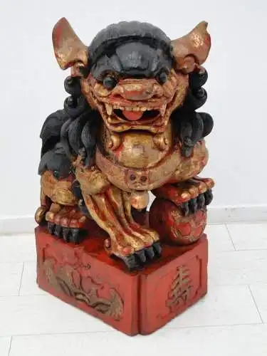 2524D-Holzfigur-Torwächter-Statue-Skulptur-asiatisch-Päarchen-chinesisch-