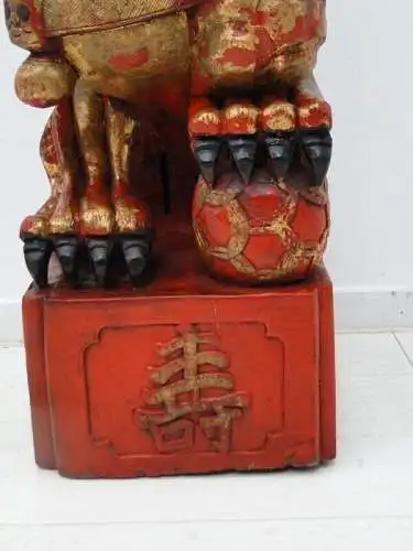 2524D-Holzfigur-Torwächter-Statue-Skulptur-asiatisch-Päarchen-chinesisch-