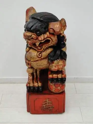 2524D-Holzfigur-Torwächter-Statue-Skulptur-asiatisch-Päarchen-chinesisch-