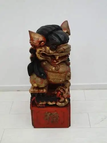 2523D-Holzfigur-Torwächter-Statue-Skulptur-asiatisch-Päarchen-chinesisch-