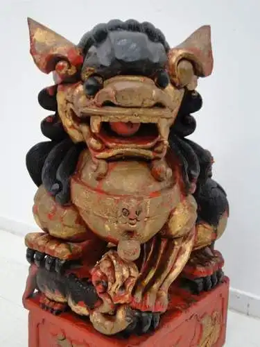 2523D-Holzfigur-Torwächter-Statue-Skulptur-asiatisch-Päarchen-chinesisch-