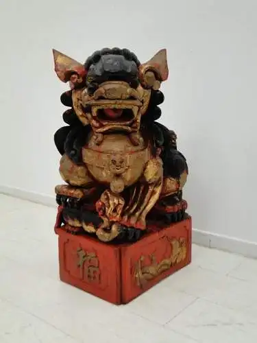 2523D-Holzfigur-Torwächter-Statue-Skulptur-asiatisch-Päarchen-chinesisch-