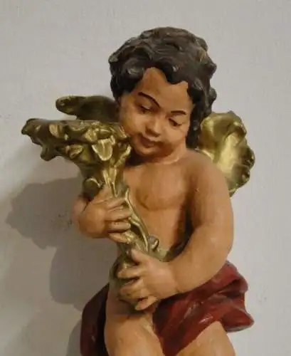 3763D-Engel-Putte-Figur-Holzfigur-Holzengel-bemalte Figur-Engel-bemalte Putte