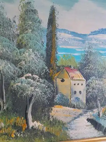 H839-Landschaftsbild-Öl auf Holz-Ölbild-Ölgemälde-gerahmt-Malerei-