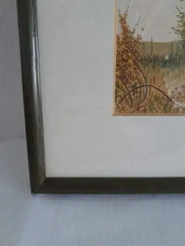 H837-Landschaftsbild-Aquarell-Passepartout-Bild-Gemälde-gerahmt-hinter Glas-