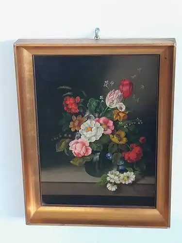 H824-Stillleben-Blumenbild-Öl auf Holz-Blumen in der Vase-signiert-gerahmt-Bild