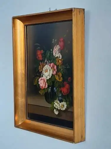 H824-Stillleben-Blumenbild-Öl auf Holz-Blumen in der Vase-signiert-gerahmt-Bild