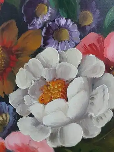 H824-Stillleben-Blumenbild-Öl auf Holz-Blumen in der Vase-signiert-gerahmt-Bild