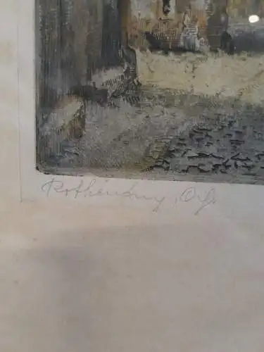 H859-Stadtbild-Farbradierung-Gemälde-signiert-gerahmt-Passepartout-hinter Glas